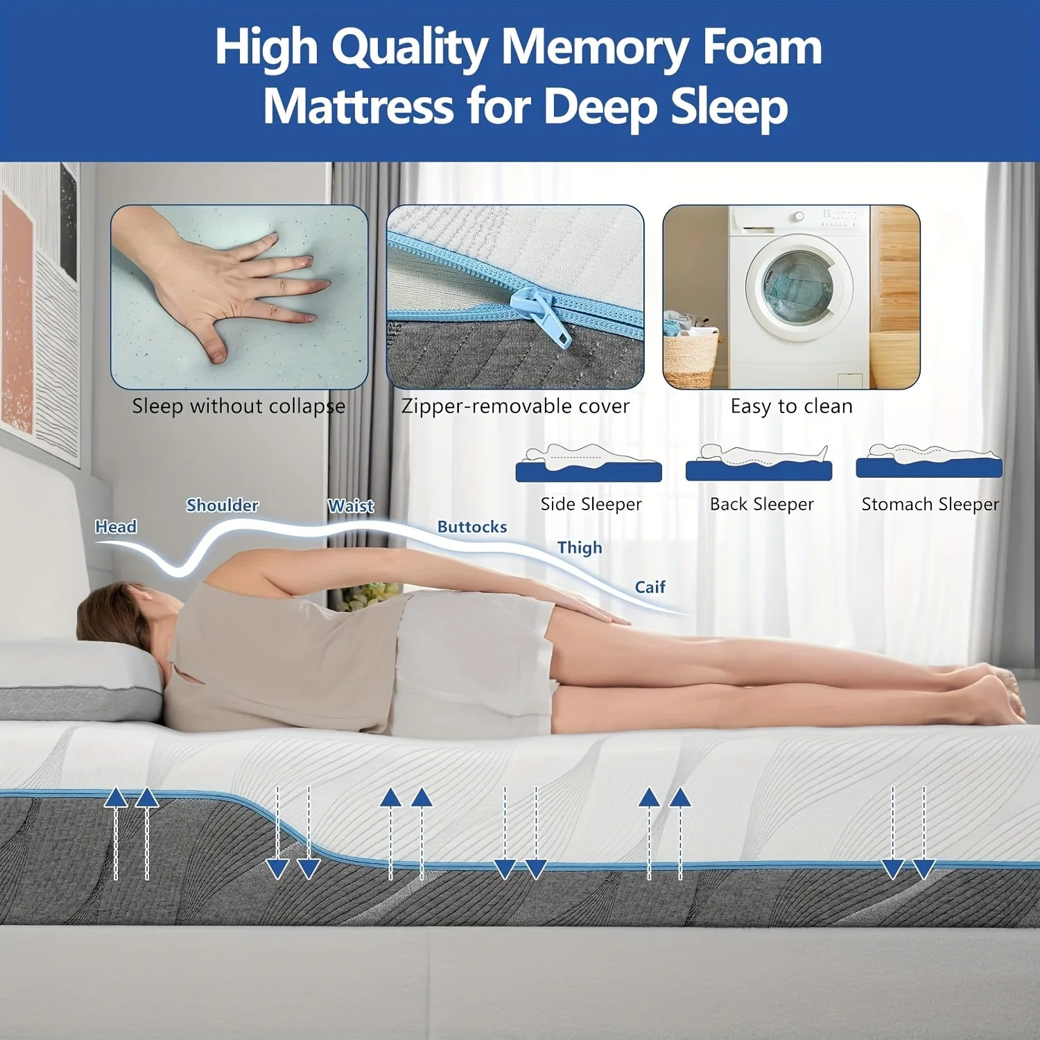 Queen Size Mattress, 8/10 Inch Medium Firm - Extra Firm Dual Sides Flippable gallery