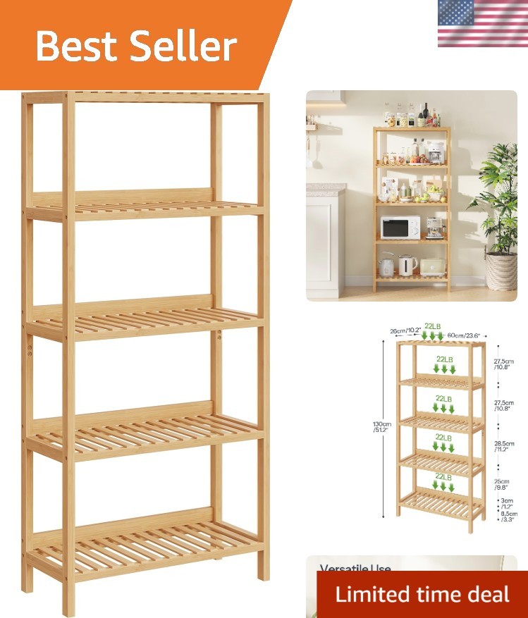 Natural Bamboo 5-Tier Shelving Unit for Stylish Organizing - 23.6 x 10.2 in gallery