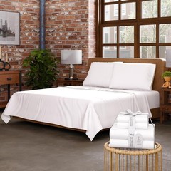 Organic 100% Cotton Percale Sheets Queen White- Crisp &Cooling Queen Sheets Set