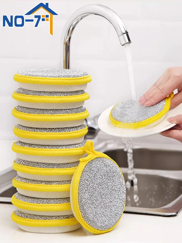 10 Pcs,Round Sponge Scrubber - Double-Sided Cleaning, Easy Stain Removal gallery