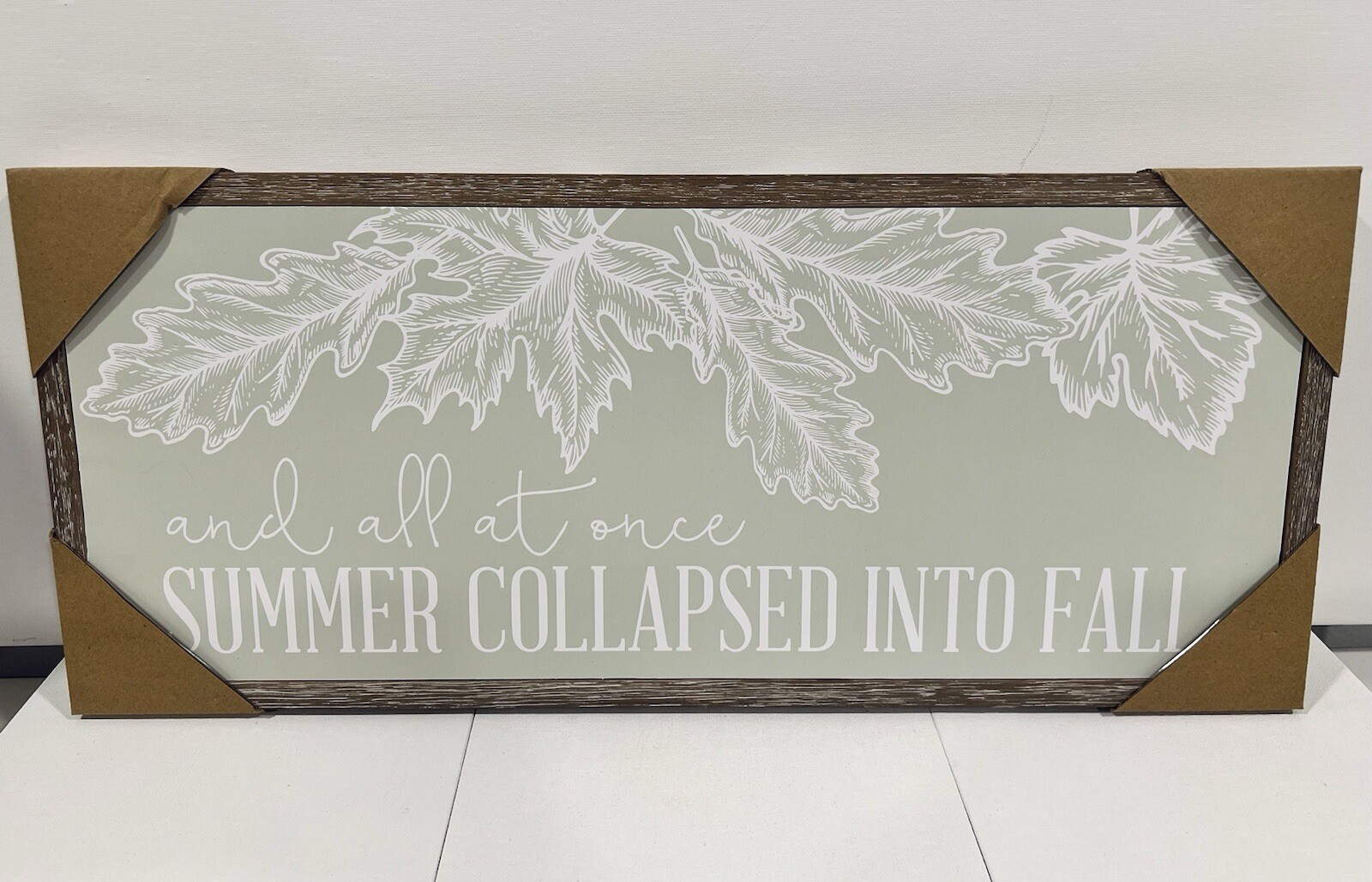 Summer Fall Decor Wood Hanging Sign 9" x 21" MDF Mint Green Brown Leaves NWT gallery