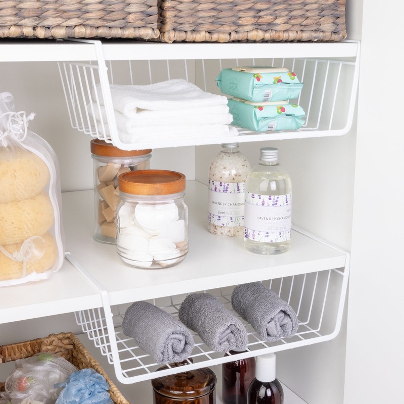 Wire Under-Shelf Storage Baskets,Cabinet and Pantry Shelf Organizer,2 Pack,White gallery