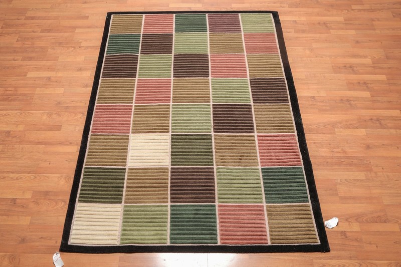 5'5" x 8'1" Hand Knotted 100% Wool High Low pile Tibetan Area rug Modern Black gallery