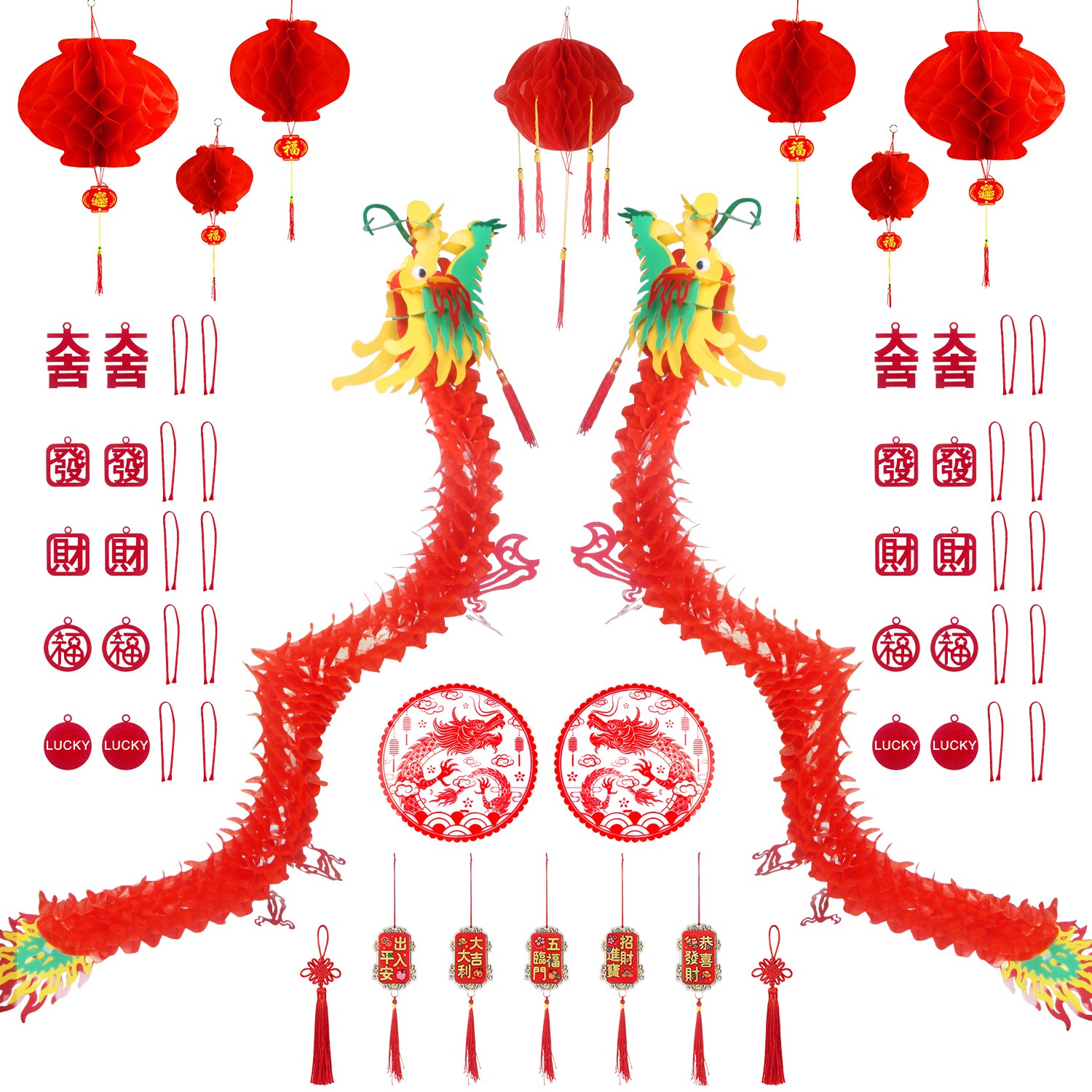 38Pcs Chinese New Year Decorations 2026 50in 3D Hanging Dragon Lanterns Set gallery