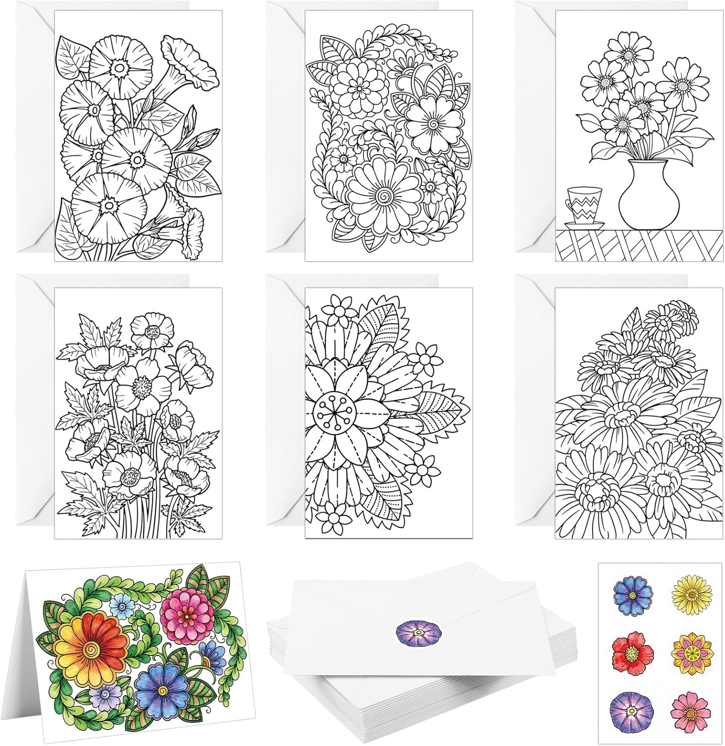 24 Pcs Flower Coloring Greeting Cards with Envelopes and Stickers Floral Color Y gallery