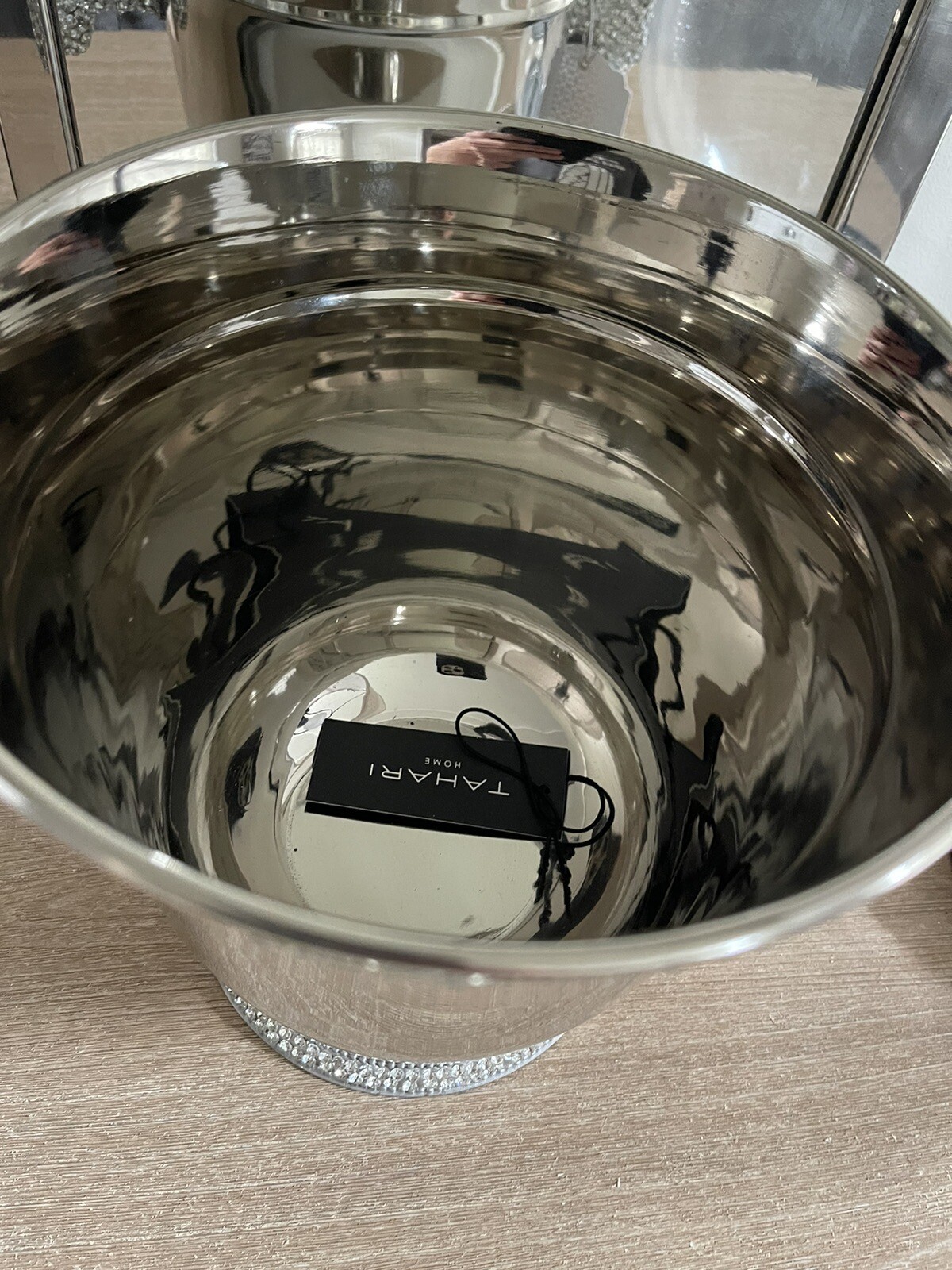 Tahari Home Silver Champagne Ice Bucket Wine Chiller Crystal Trims ~ New ~ gallery