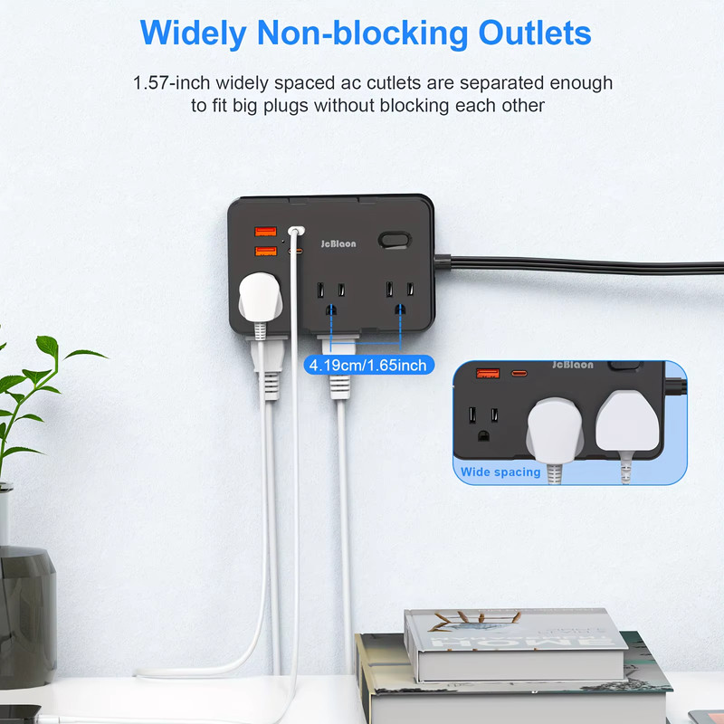 Ultra Thin Flat Plug Extension Cord with 4 USB Ports(2 USB C), 5Ft Surge Protect gallery