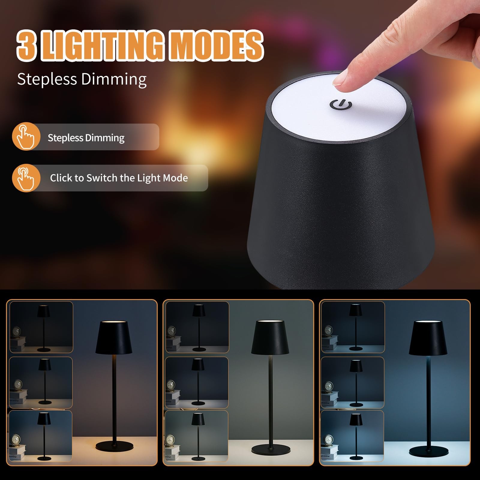 IMQSQIK Cordless Table Lamp USB Rechargeable Simplicity Desk LED Light 4600mAh gallery