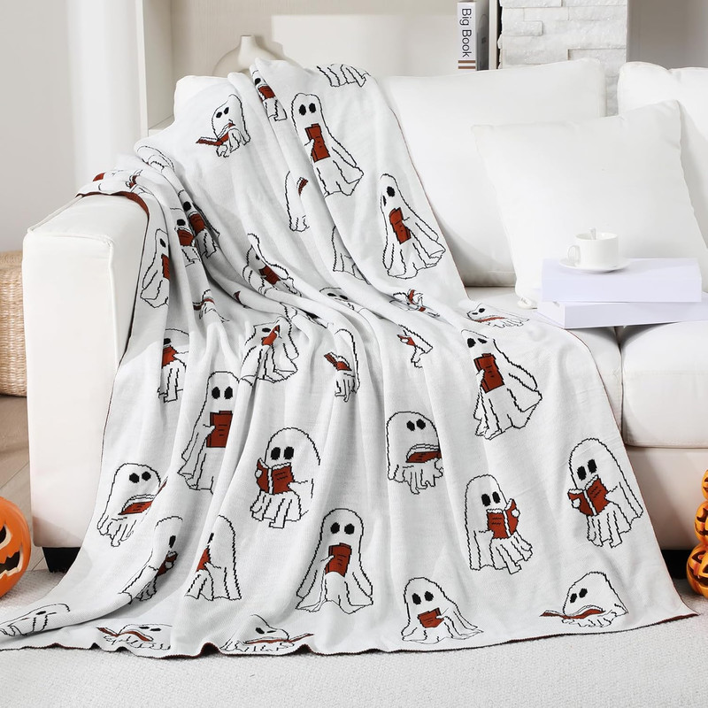 Easter Day Halloween Ghost Reading Book Blanket 50 x 60 Inches Soft Knit Throw w gallery