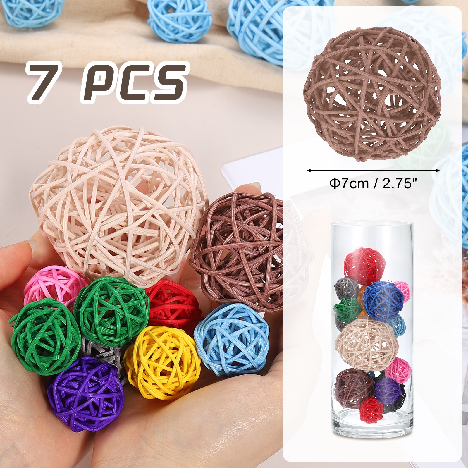 7pcs wicker balls, 2.75 in diameter, for brown decoration gallery