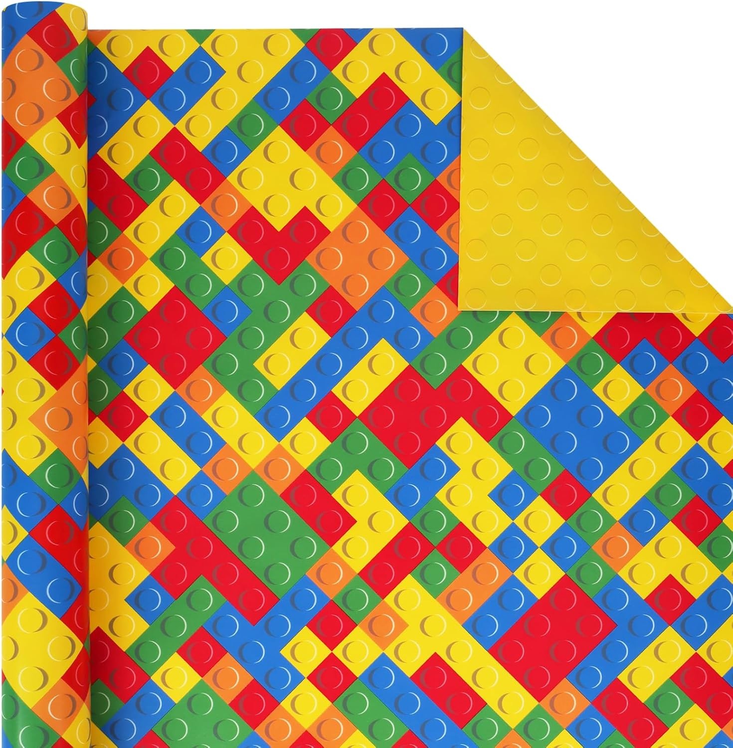 Reversible Building Blocks Wrapping Paper for Boys Girls - 17 Inch X 33 Ft Wrap gallery