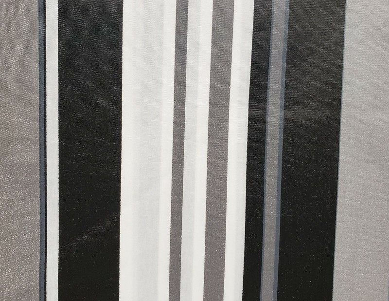 Thin Peva Vinyl Tablecloth 60" Round, MULTICOLOR STRIPES, black, grey, white, GR gallery