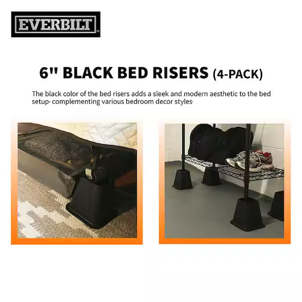 6 Inch Bed Risers 4-Pack Durable Heavy Duty Construction Ensures Black New gallery