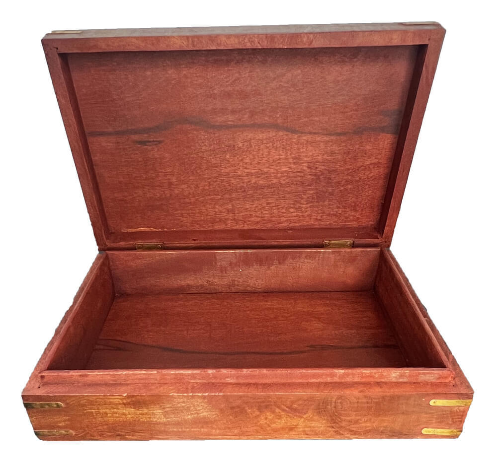 Large Mango Wood Engraved Box with Brass Inlays gallery