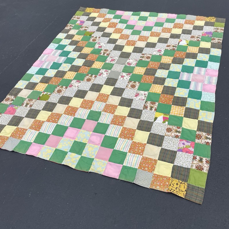 Vintage Patchwork Granny Square Quilt Homemade Reversible 81” x 96” in Antique gallery