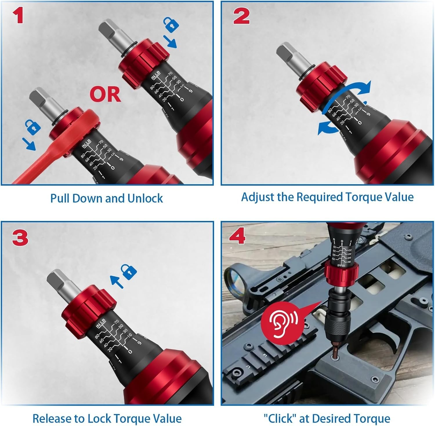 1/4" 10-80In.lb Torque Screwdriver 36 PCS Set with T-bar, Hex, Torx, and Phillip gallery