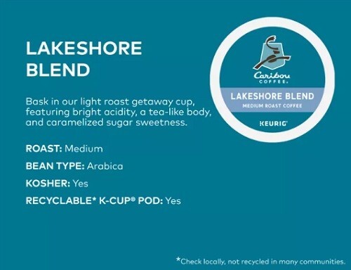 Caribou Coffee Lakeshore Blend Coffee, Medium roast, 96 count. Free Shipping gallery