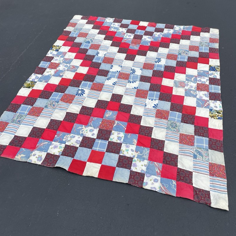 Vintage Patchwork Granny Square Quilt Homemade Reversible 81” x 96” in Antique gallery