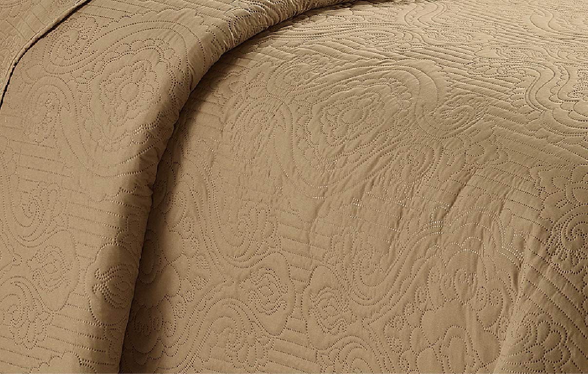 3pc Full/Queen Over Size Luxury Embossed Bedspread Set Light Weight Solid Taupe gallery