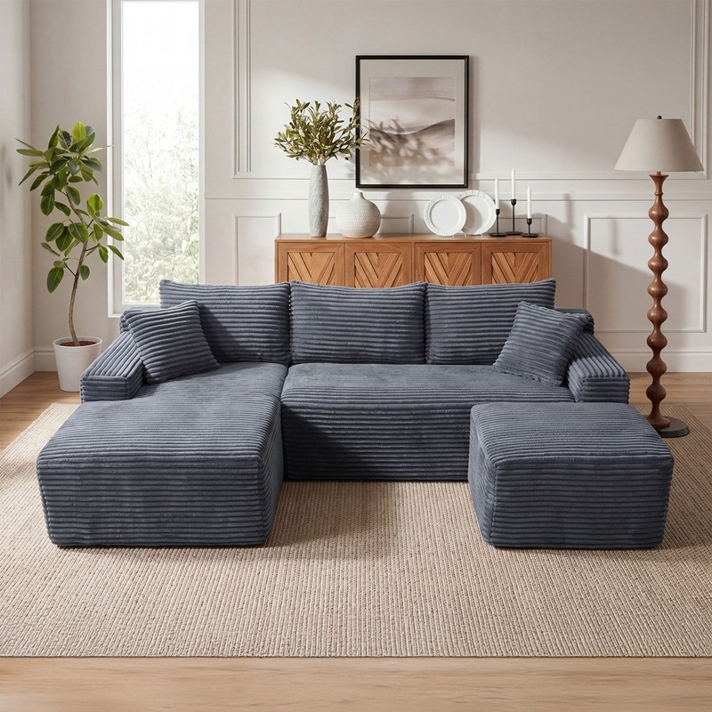 U-Shaped Cloud Sectional Sofa with Deep Seat 5 Seater Modular Couch Sleeper Sofa gallery