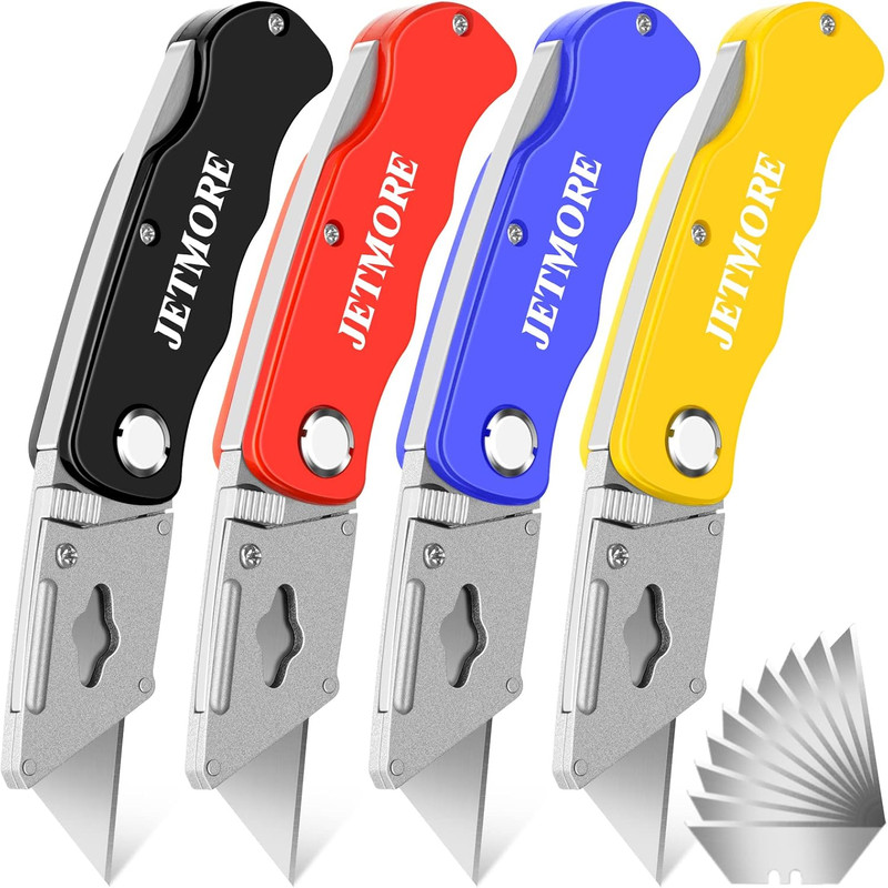 4 Pack Folding Utility Knife with Extra 10Pcs Blades, Box Cutters for Home, Offi gallery