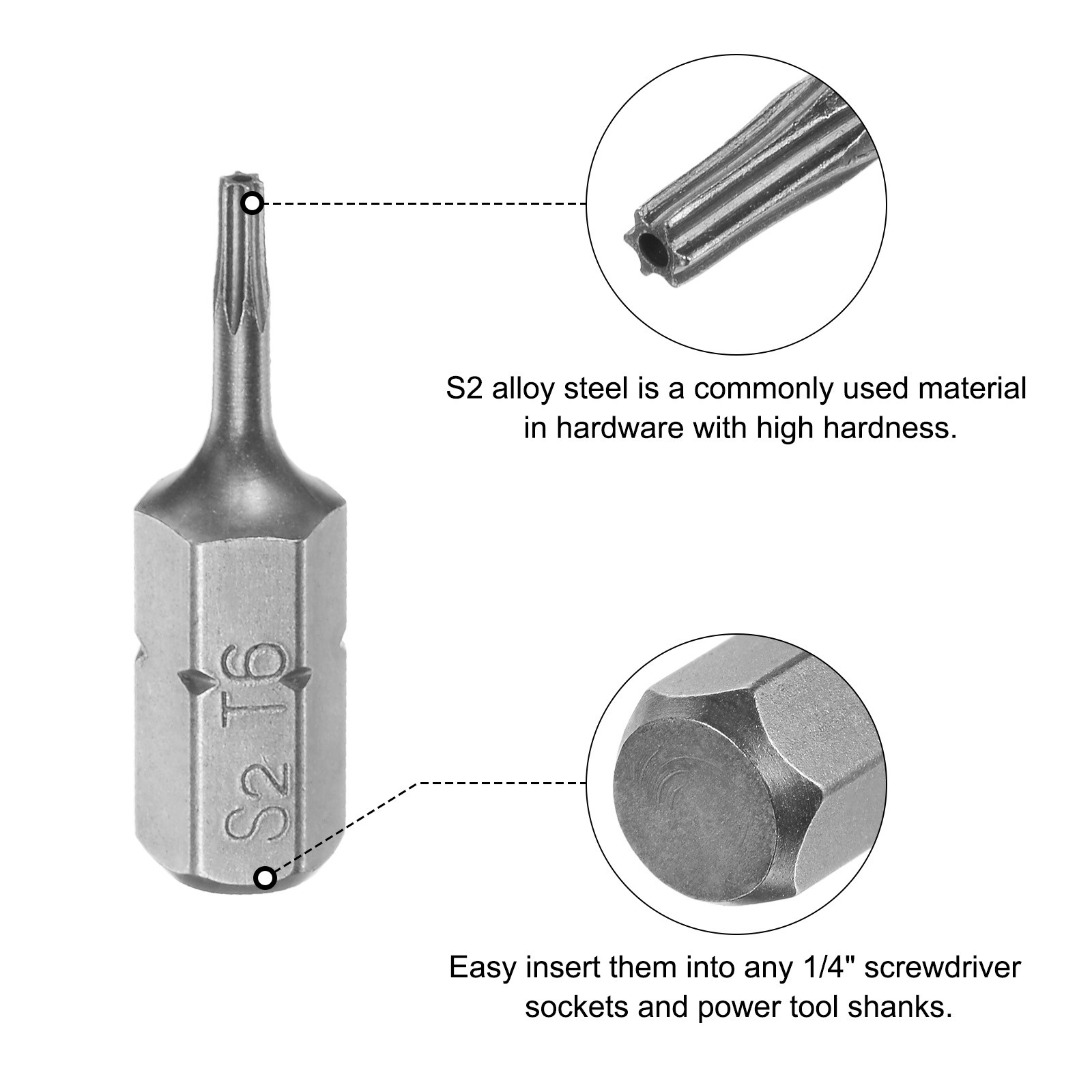 25pcs - Torx Bits 1/4" Magnetic Screwdriver T6 Screw Driver Bit S2 Alloy Steel gallery