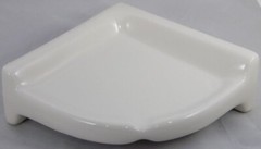 Large Ceramic Corner Shower Shelf, Thinset Mount Two Holed White Beige
