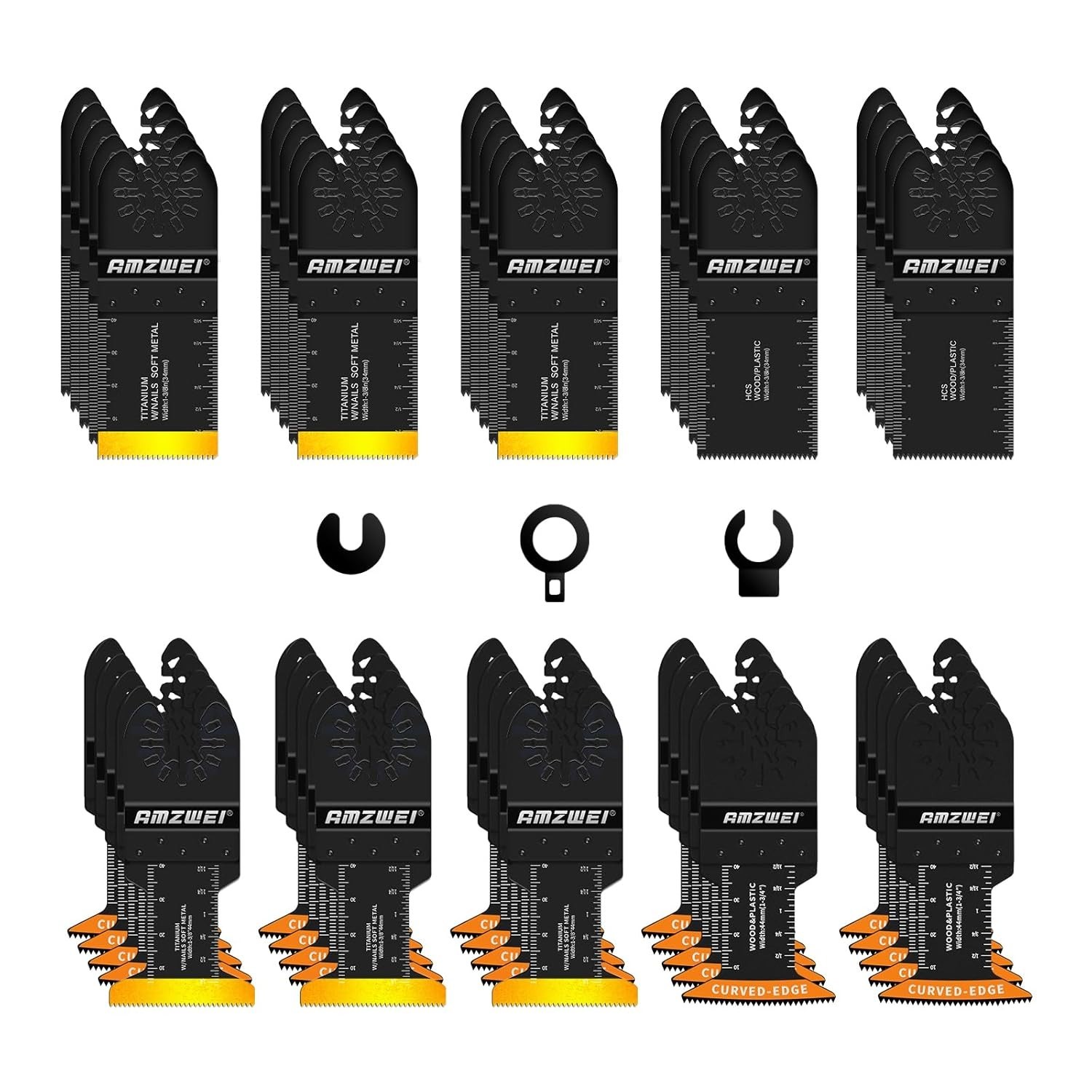 50PCS Titanium Oscillating Tool Blades, Curved Edge Oscillating Saw Blades for M gallery