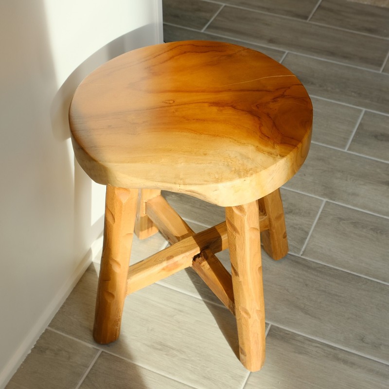 Rustic Teak Solid Wooden Stool Natural Round Side Table Bedside Table 19.5" H gallery