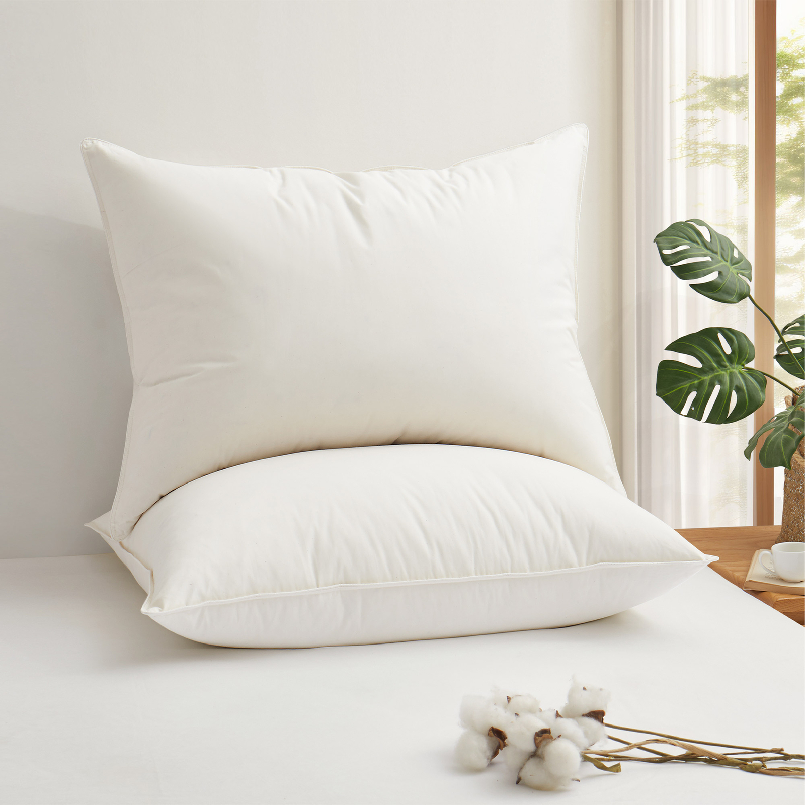 2 Pack Bed Pillows Organic Cotton Shell, 75% Goose Down Feather, King or Queen gallery