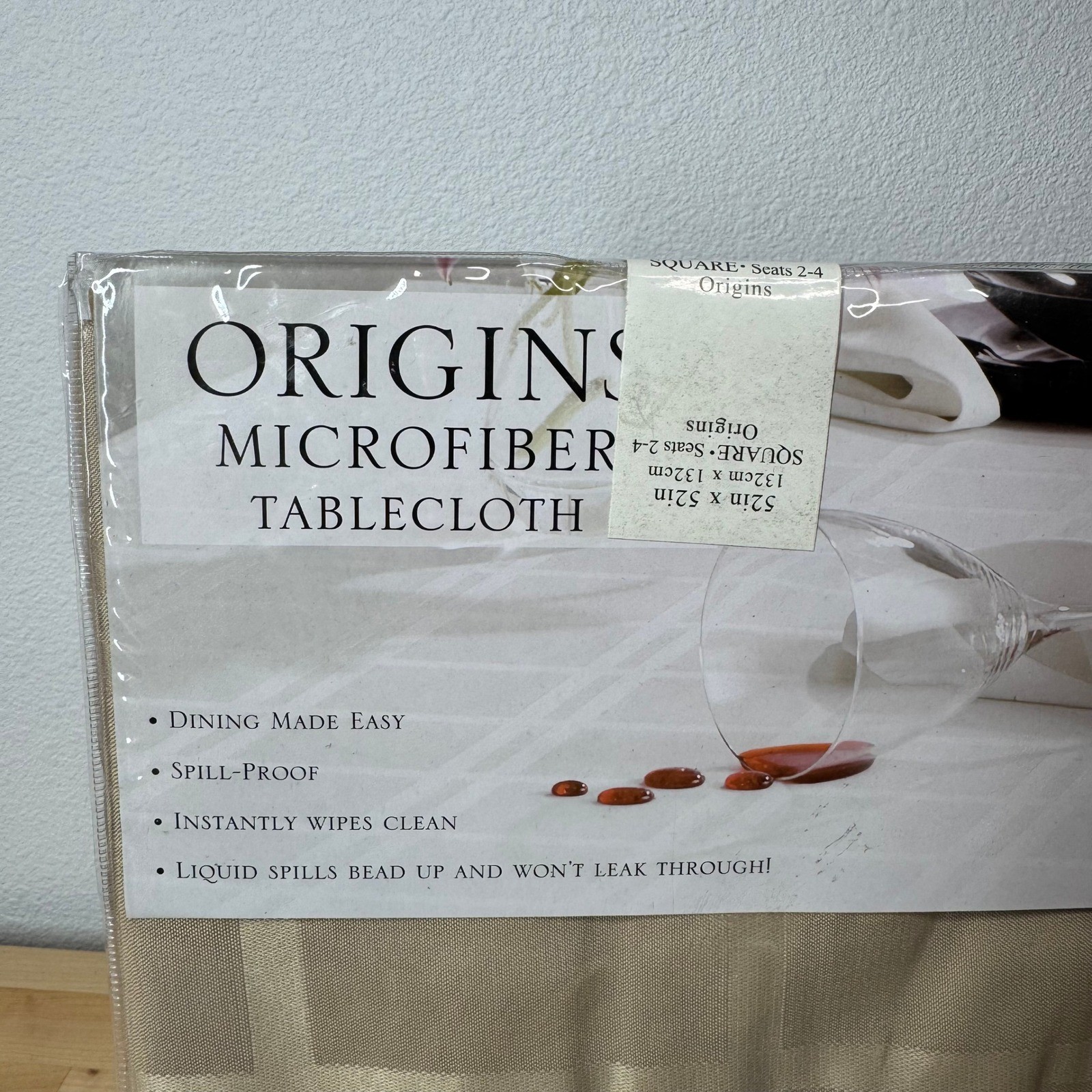 Origins Microfiber Tablecloth Beige Square 52x52 Spill Proof Damask Check NEW gallery