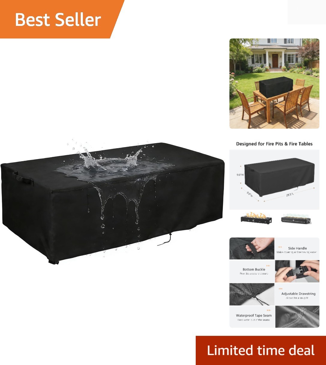 Tabletop Fire Pit Cover, 28x9x9 in | Waterproof Heavy Duty Firepit Covers for... gallery