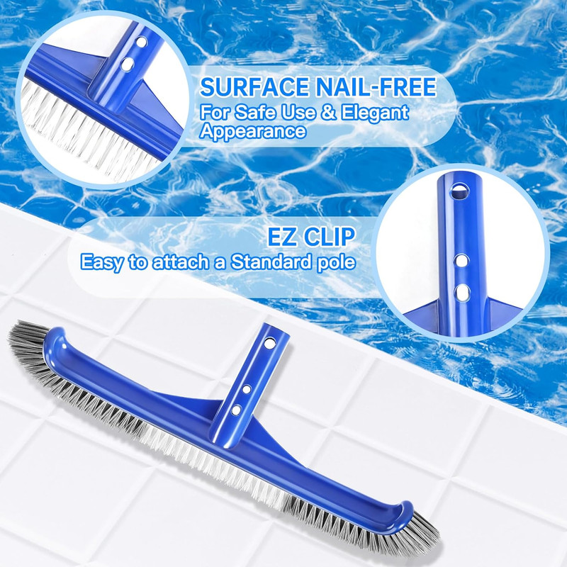 Pool Brush Head, 17" Pool Brushes for Cleaning Pool Walls, Curved Ends High-Effi gallery