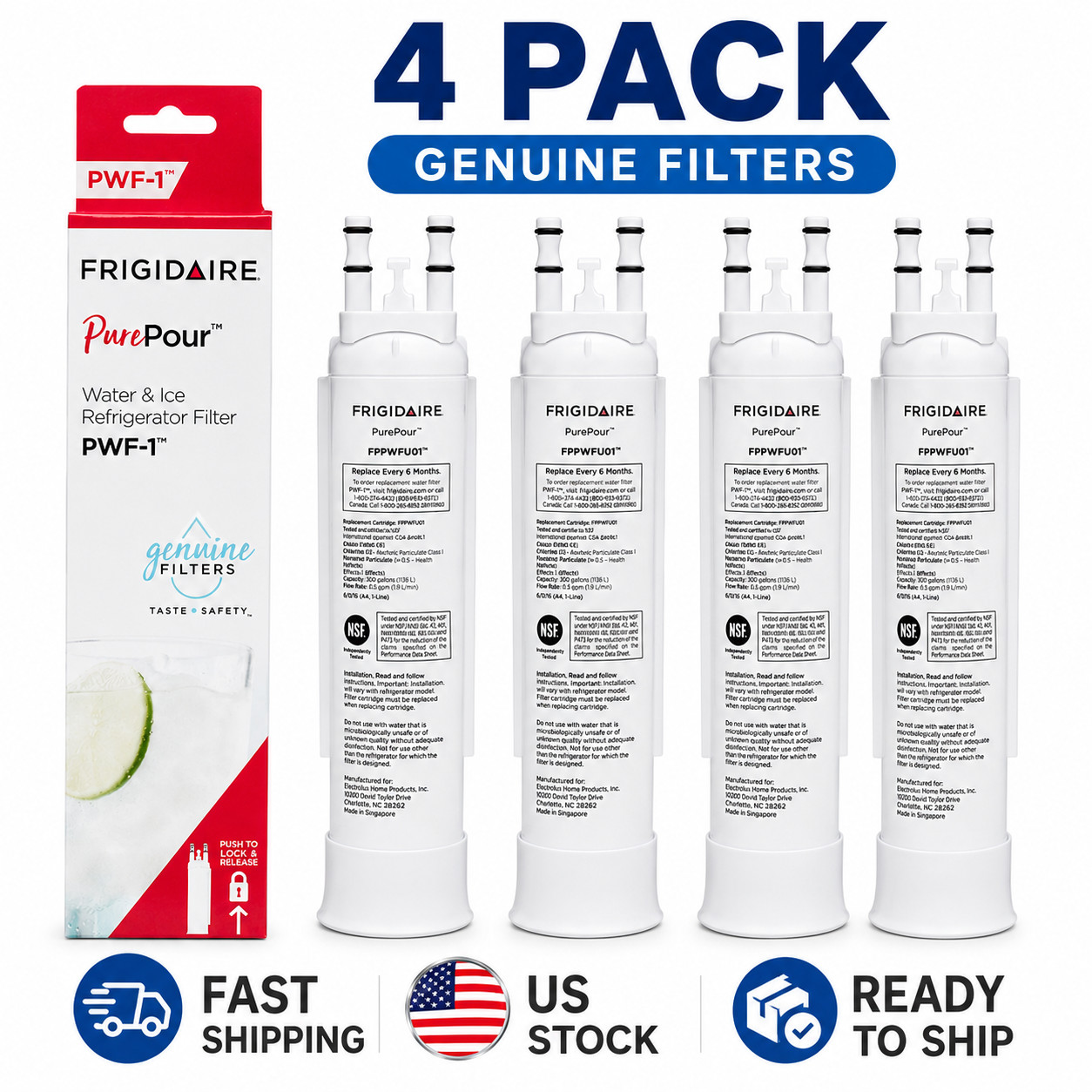 Frigidaire PWF-1 PurePour Water Filter FPPWFU01 Refrigerator Filter 4 Pack gallery