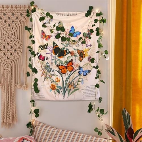 Butterfly Tapestry Vertical Vintage Floral Tapestries for 40"L x 30"W Beige gallery