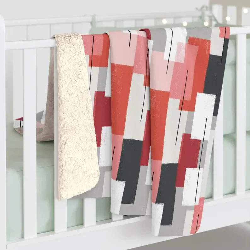 Abstract Geometric Blocks Sherpa Blanket Modern Art Style gallery