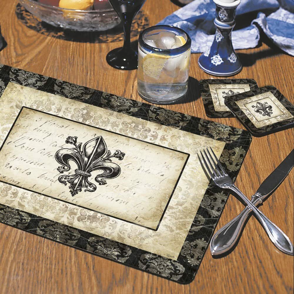 Fleur de Lis Damask Hardboard Placemat, Set of 2 gallery