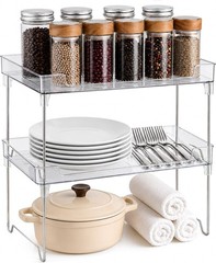 2-Pack Clear Stackable Foldable Shelf Kitchen Counter Cabinet Organizer Storage