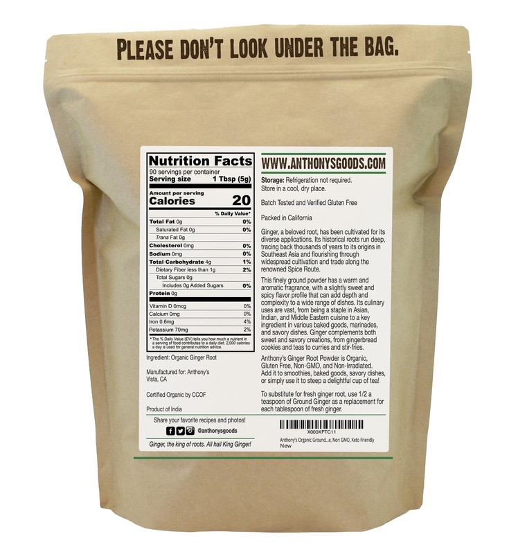 Anthony's Organic Ground Ginger Root, 1 lb, Gluten Free, 16 Ounce (Pack of 1) gallery