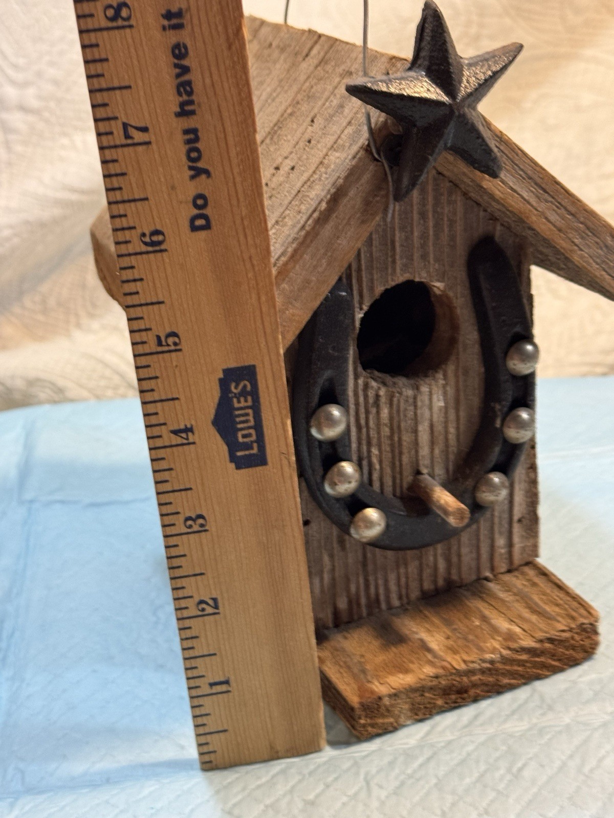 Rustic Brown Black Wood Metal Hanging Bird House Star Horseshoe Front 1 Comp gallery