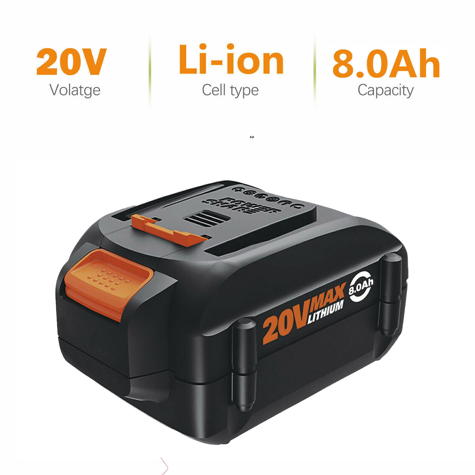 8.0AH 20V MAX Battery For WORX Extend Lithium 20 Volt WA3520 WA3525 WA3575 WG155 gallery