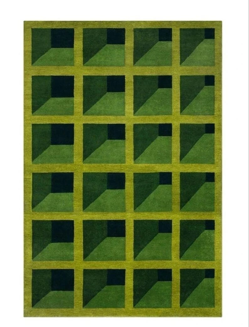 Hand Tufted Wool Rug 4x6 ft - Nordic knots Green Design, Handmade Area Rug gallery