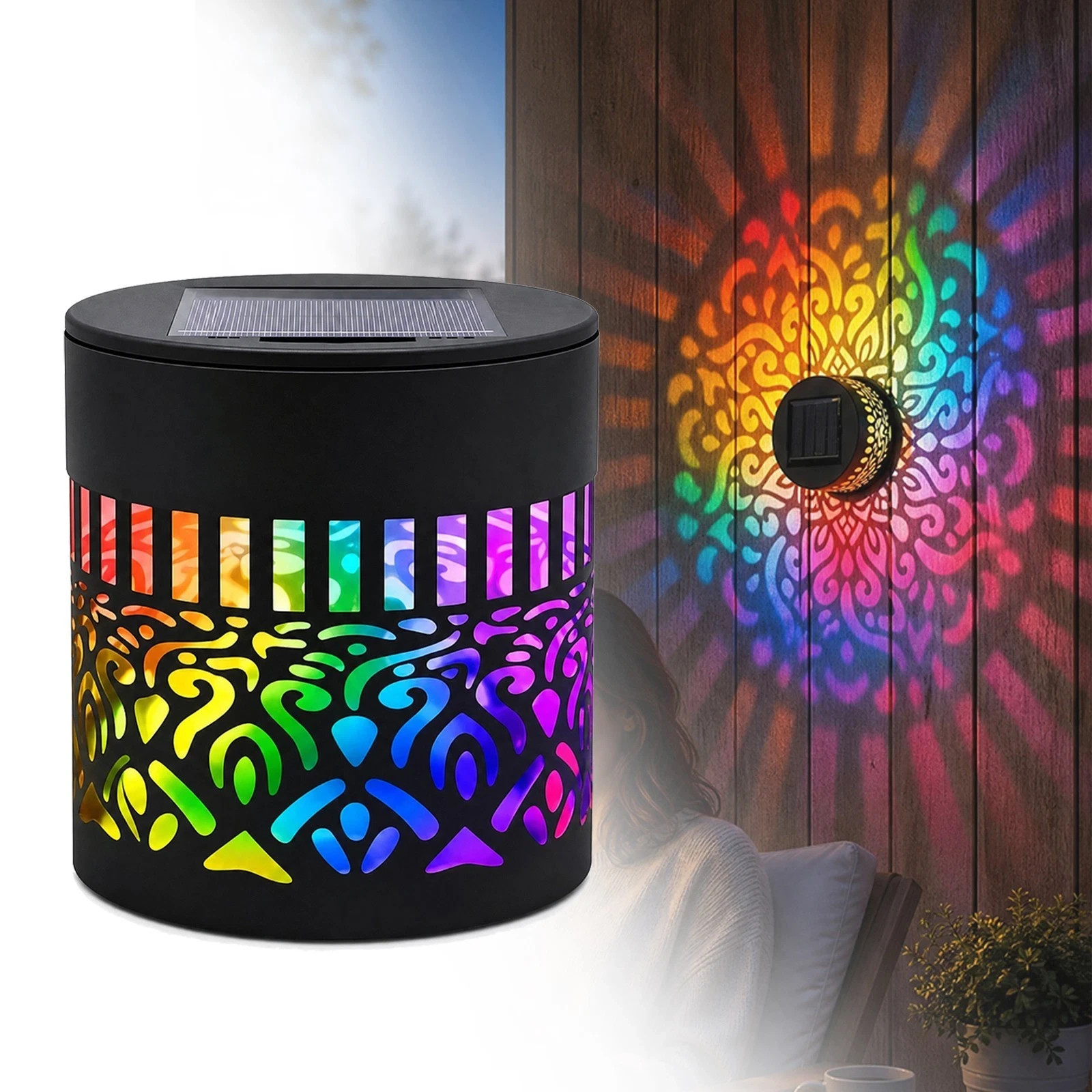 Solar Mandala Mosaic Lights 7 Color Changing Outdoor Solar Fence Decor Lamp gallery