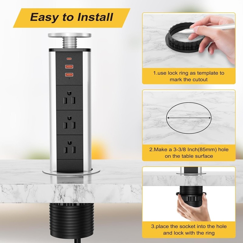 Pop Up Outlet For Countertop Pop Up Socket With 3 Ac Outlets And 2 Usba & 1 Pd 2 gallery