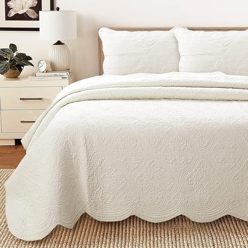 Queen 3 Piece Cotton Quilt Set Reversible Soft Pillow Shams Machine Washable New gallery