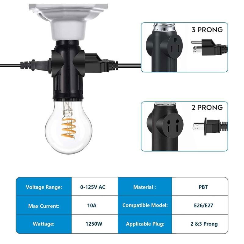 2× 2/3 Prong Light Socket Outlet E26 E27 Light Socket to Plug Adapter Convert gallery