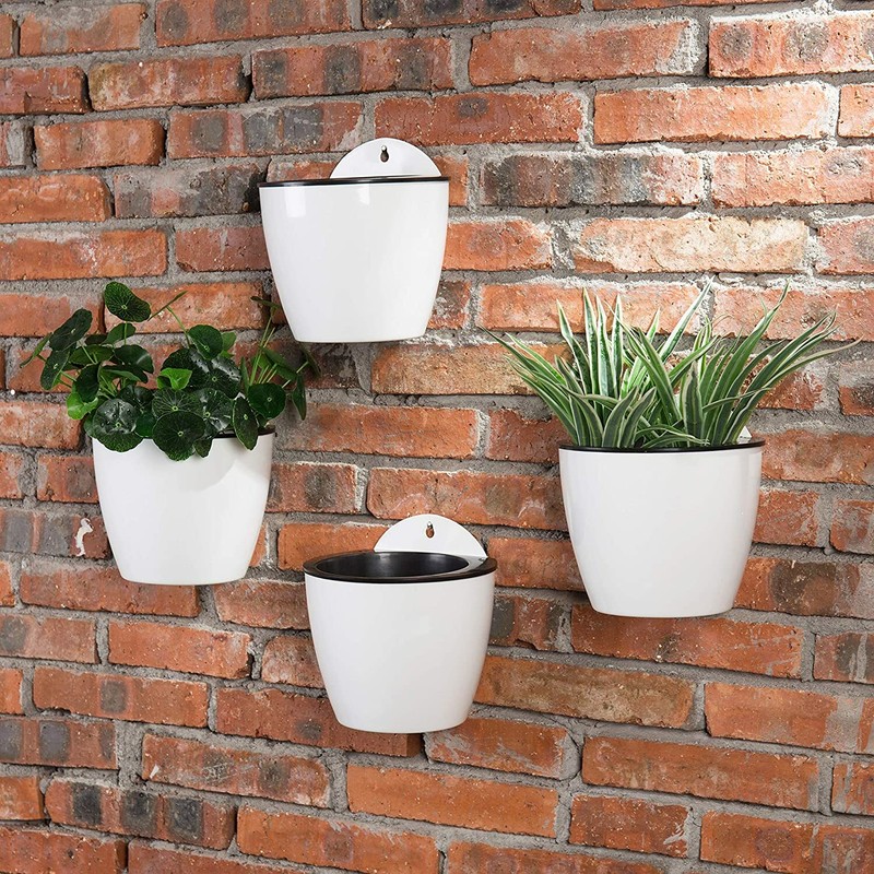 MyGift 7-inch Modern Wall Mountable Self Watering White Planter Pots, Set of 4 gallery
