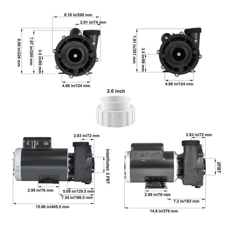 VEVOR 2 Speed SPA Pump 56/48-Frame Hot Tub Pump 3/4/1.5 HP or 0.4/0.7/0.46 HP gallery
