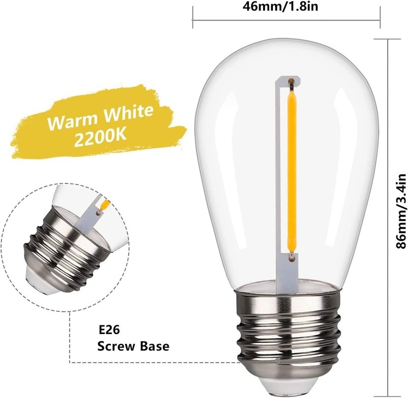 48 Pack S14 LED String Light Bulbs, 1W Shatterproof & Waterproof Outdoor Indoor gallery