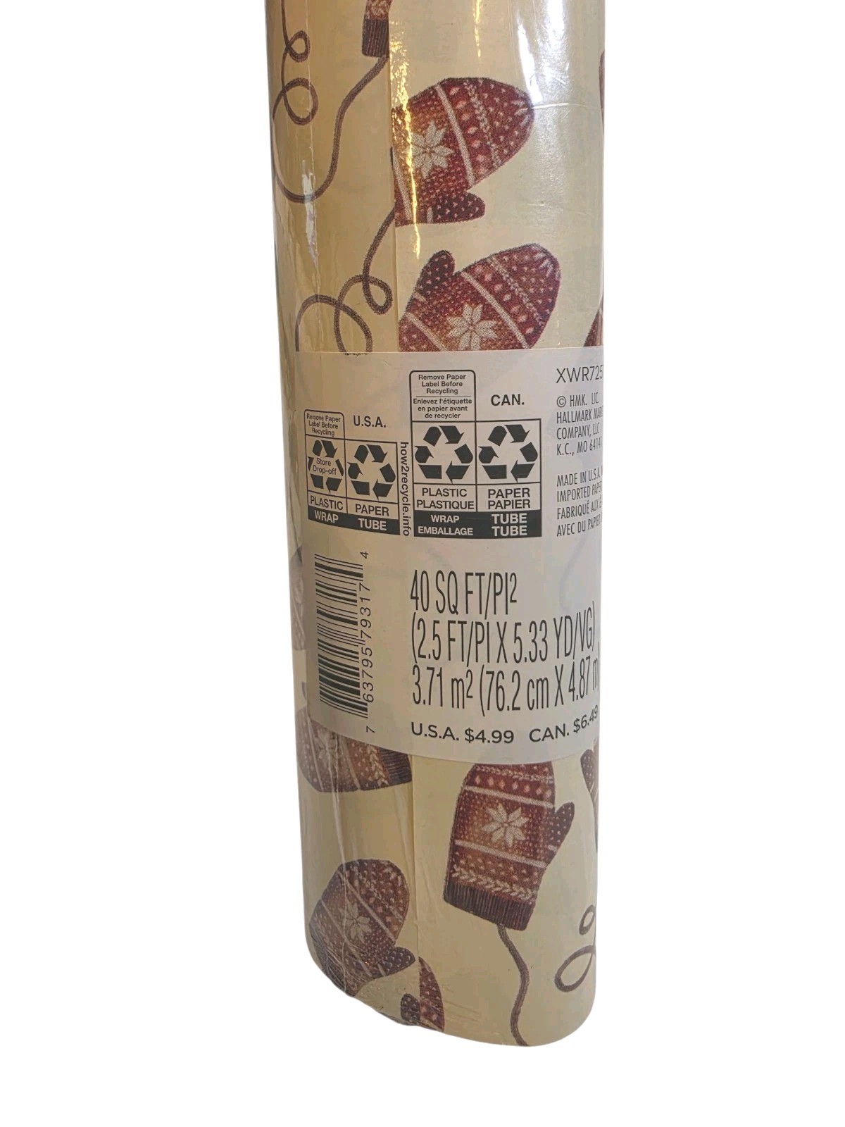 Hallmark Wrapping Paper Christmas Winter Mittens 40 sq ft Roll Holiday Sealed gallery